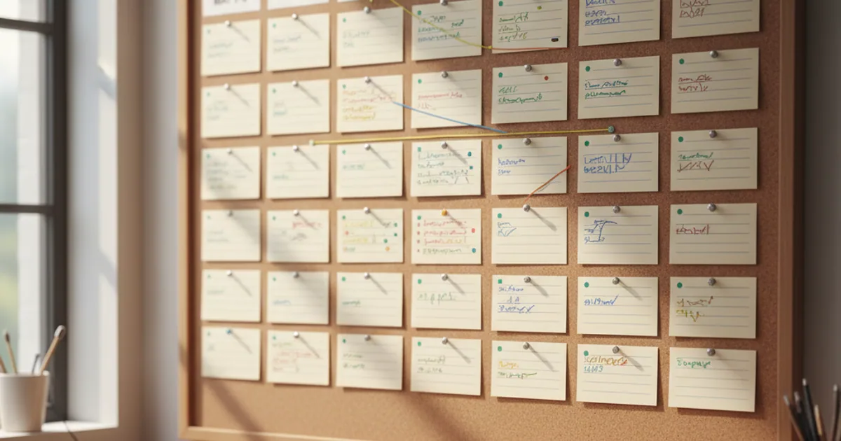 A dark pinboard with dated cards for each open-weight model family